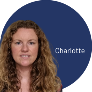 Image of Charlotte Doody next to her name, all within a navy blue circle.