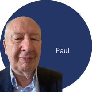 Image of Paul Bacsich alongside his name within a navy blue circle.